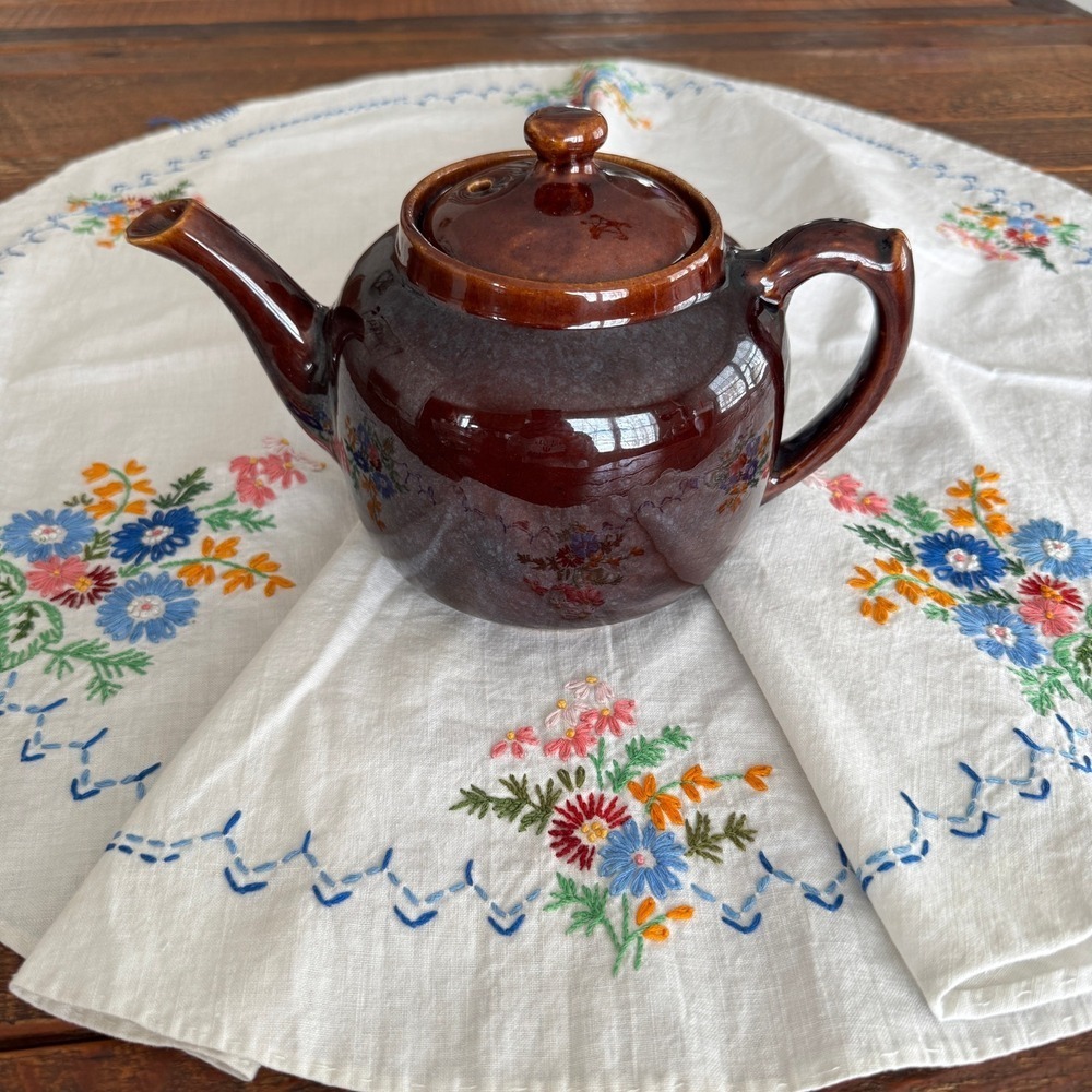 Vintage Brown Glazed Ceramic Teapot Rustic Stoneware Cottagecore Farmhouse Decor